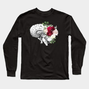 Brain human anatomy, floral, red pink roses, mental Long Sleeve T-Shirt